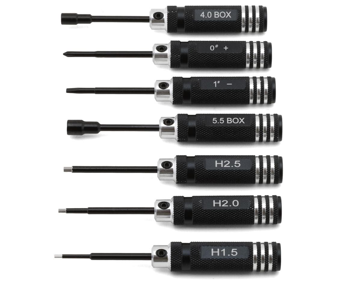 Hobby Details Galvanized Hex & Nut Driver Tool Set (Black) (7) (1.5/2.0/2.5mm Hex & 4.0/5.5mm Nut Drivers)