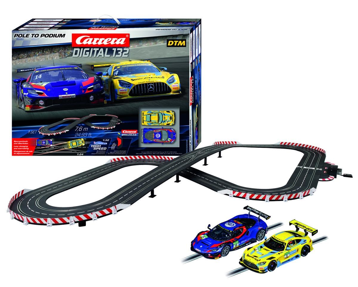 Carrera Digital 132 Pole to Podium Slot Car Racing Track Set w/Ferrari 296 GT3 & Mercedes-AMG GT3 Evo Cars