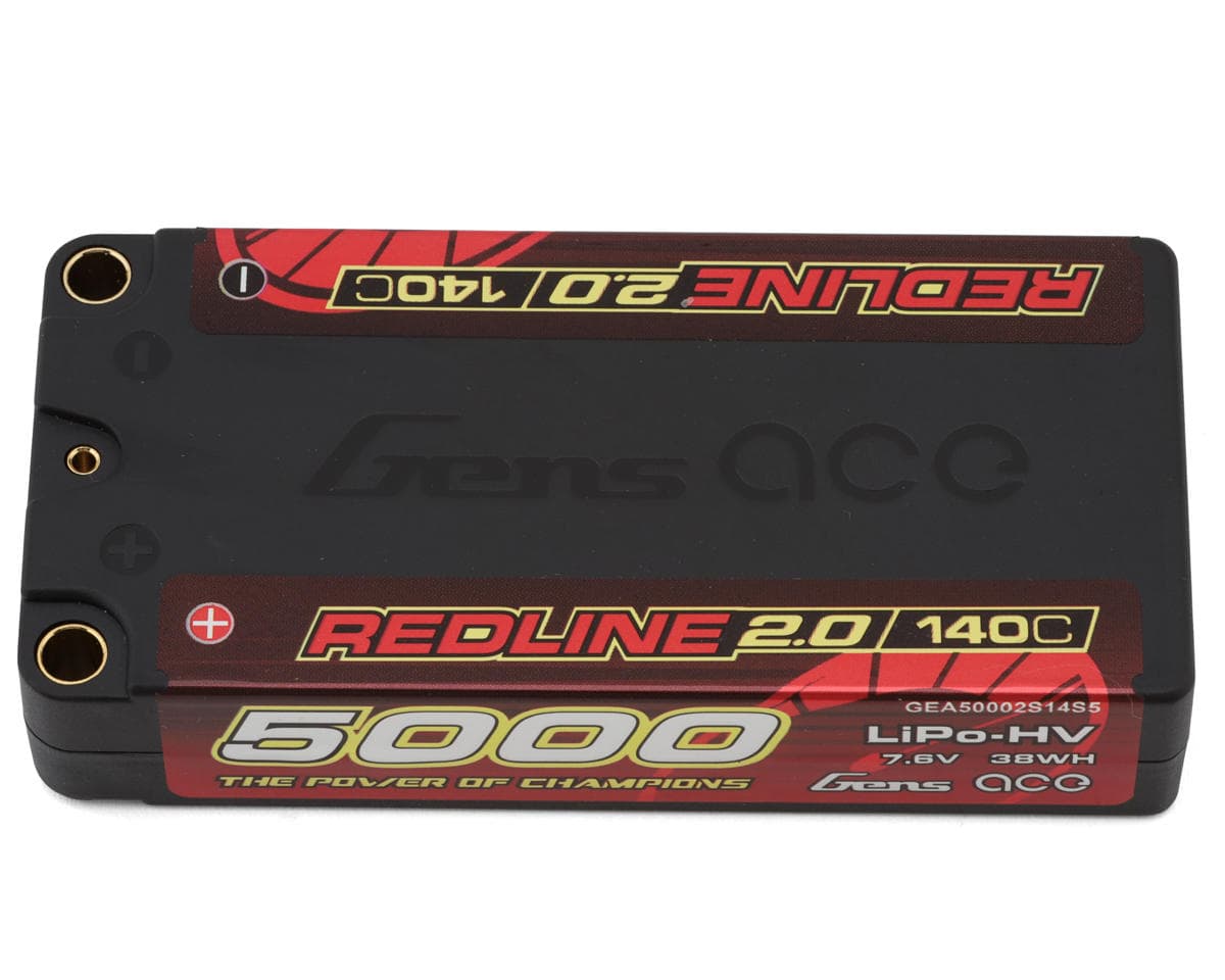 Gens Ace Redline 2.0 2S Shorty LiHV Battery 140C (7.6V/5000mAh) w/5mm Bullets
