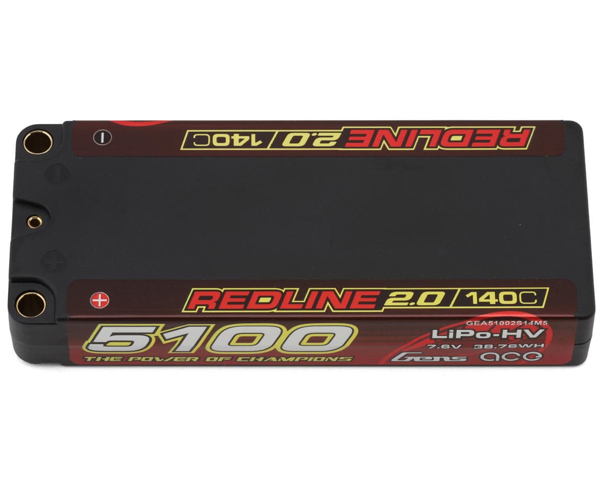 Gens Ace Redline 2.0 2S Mid-Size LiHV Battery 140C (7.6V/5100mAh) w/5mm Bullets
