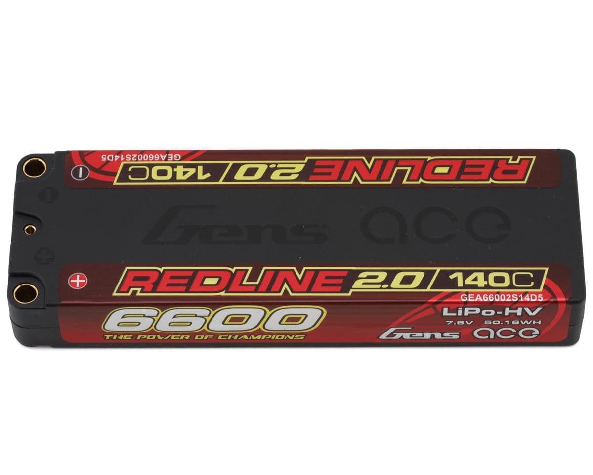Gens Ace Redline 2.0 2S Standard LiHV Battery 140C (7.6V/6600mAh) w/5mm Bullets