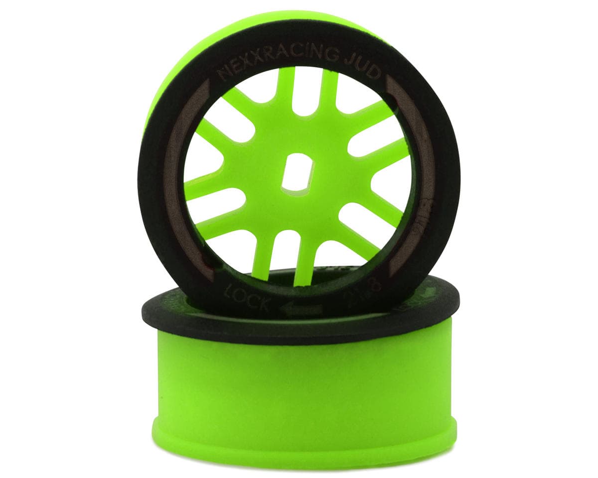 NEXX Racing Mini-Z AWD "JUD" EVO Front Threaded Side-Wall Carbon Fiber Rims (0mm Offset) (Green) (2)