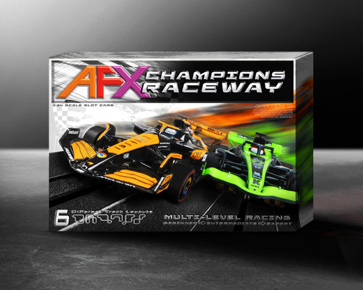 AFX Champions Raceway 2024 Formula Slot Car Track Set w/Two 2024 Formula Cars (LWB) (Mega G+)