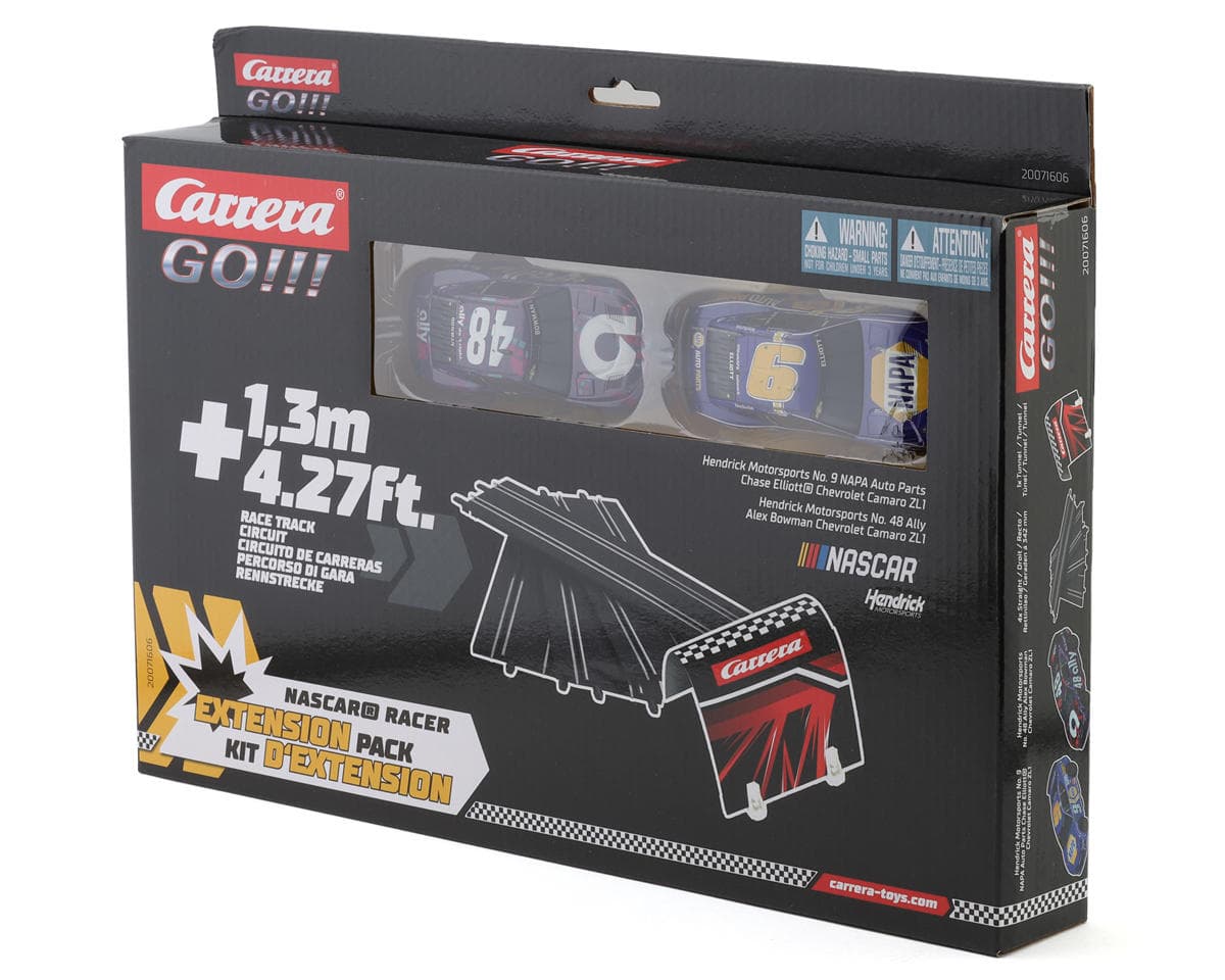 Carrera GO!!! 1/43 NASCAR Racer Straight Track Extension Set (4) w/Camaro NextGen ZL1 "Chase Elliot" & "Alex Bowman" Slot Cars