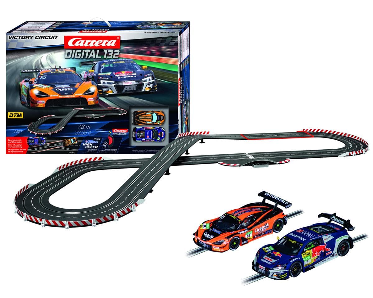 Carrera Digital 132 Victory Circuit Slot Car Racing Track Set w/McLaren 720S GT3 & Audi R8 LMS GT3 Cars