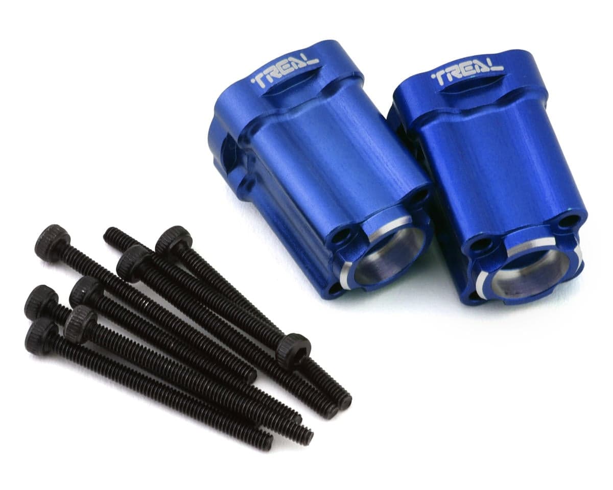 Treal Hobby Losi® Mini LMT 7075 Aluminum Rear Hub Axle Mounts (0°) (Blue) (2)