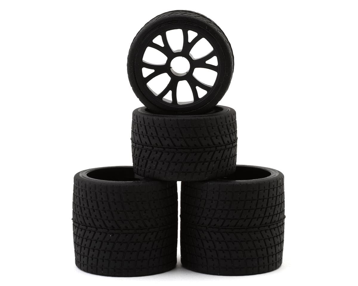 eXcelerate R12 1/12 Front & Rear Pan Car Rubber Pre-Mounted Tires Set (Black)