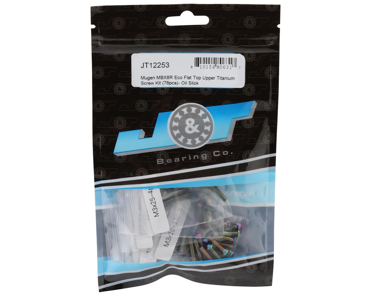 J&T Bearing Co. Mugen MBX8R Eco Flat Top Upper Titanium Screw Kit (Oil Slick)