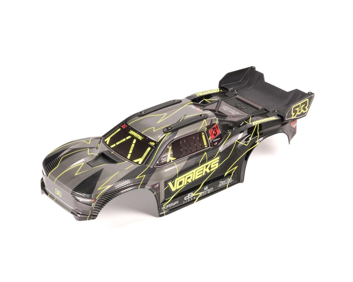 Arrma 1/10 Painted Decaled Trimmed Body Set with Hidden Body Mount, Yellow/Black: VORTEKS 2WD