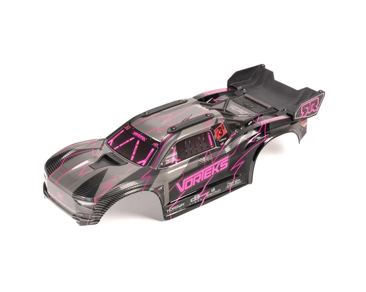 Arrma 1/10 Painted Decaled Trimmed Body Set with Hidden Body Mount, Pink/Black: VORTEKS 2WD