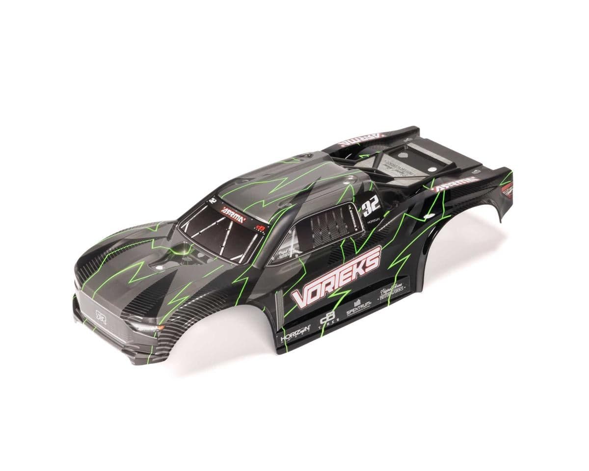 Arrma 1/10 Painted Decaled Trimmed Body Set with Hidden Body Mount, Green/Black: VORTEKS 2WD