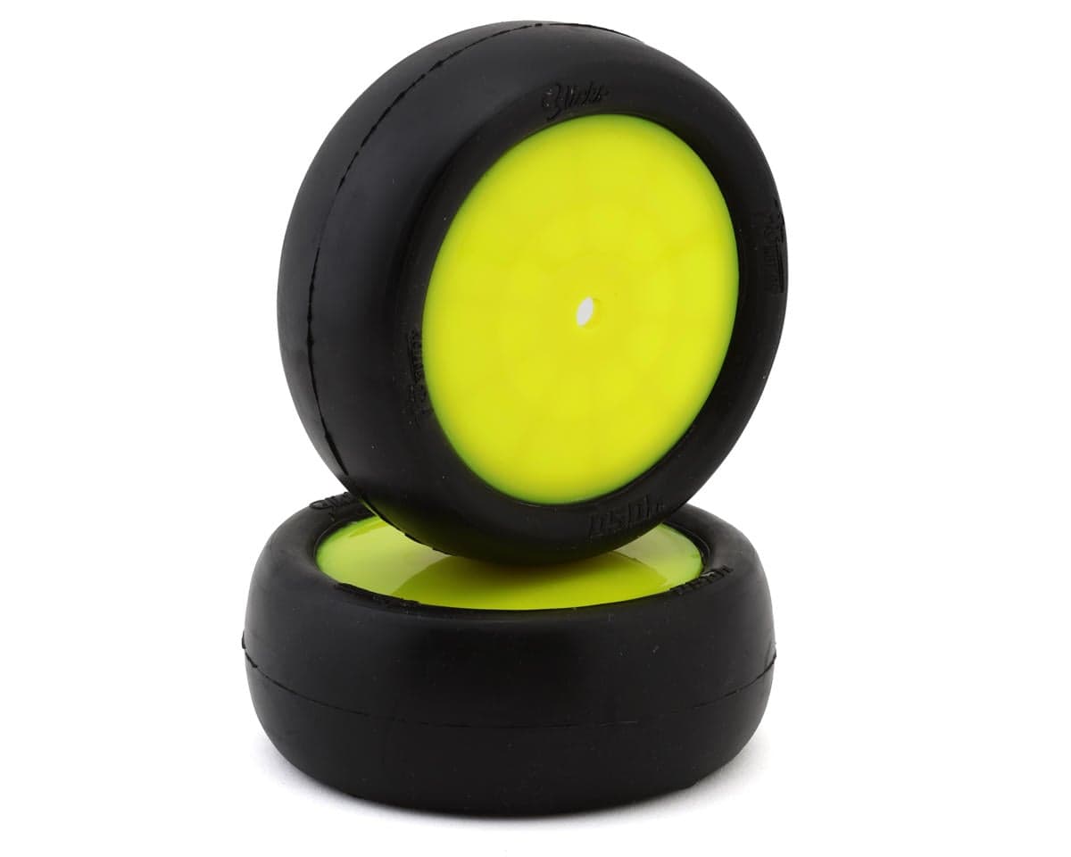 Pro-Motion Slick 4WD Pre-Mounted 2.2'' Front Buggy Tires (Yellow) (2) (Clay Oro Single Gold Dot)