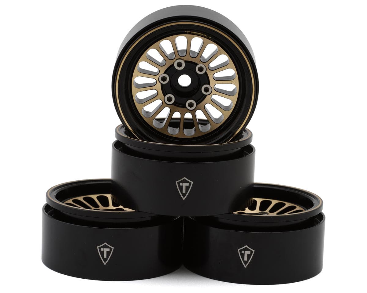 Treal Hobby Type D 1.9" Brass Beadlock Crawler Wheels (Black/Gold) (4) (215g ea)