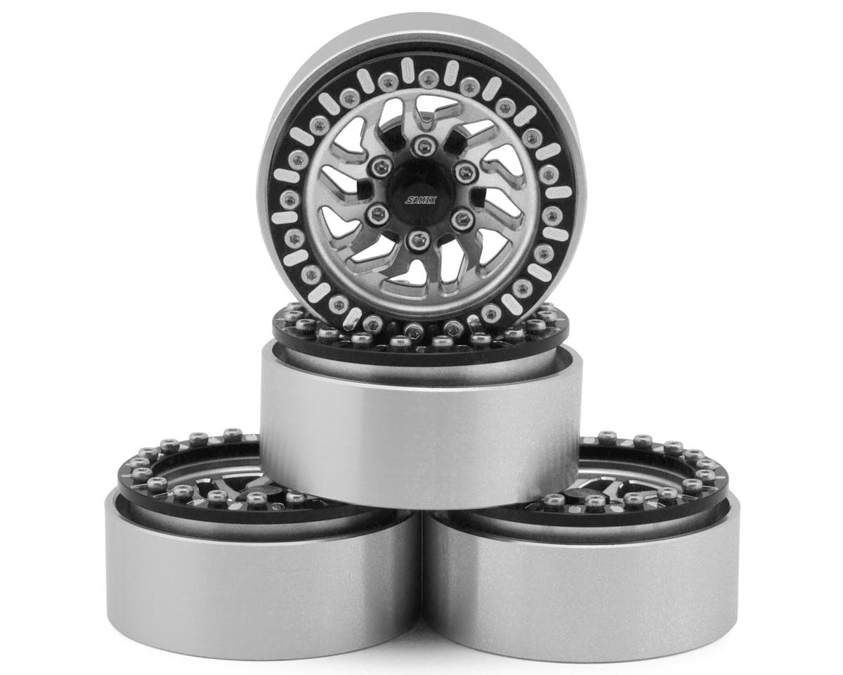 Samix Multi Crawlers "Angled Spoke" 1.9" Aluminum Adjustable Offset Beadlock Crawler Wheels (Silver) (4)
