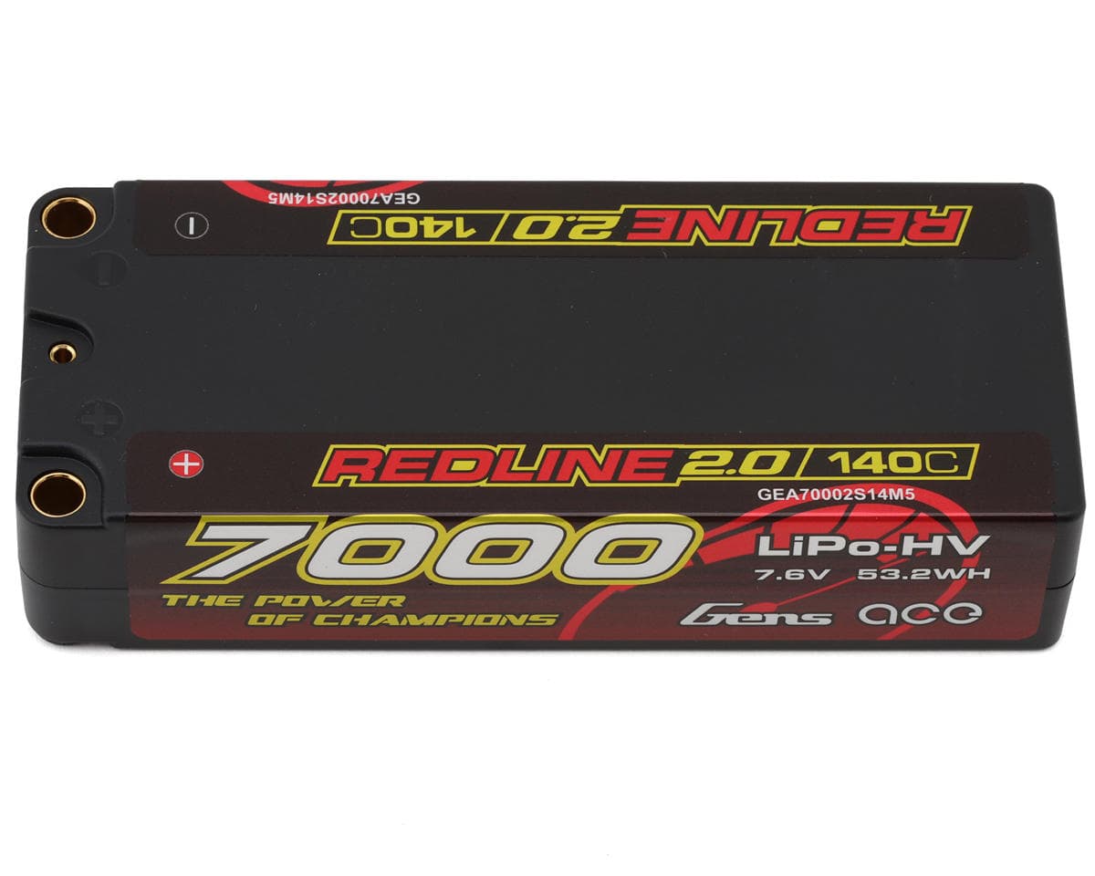 Gens Ace Redline 2.0 2S Mid-Size LiHV Battery 140C (7.6V/7000mAh) w/5mm Bullets