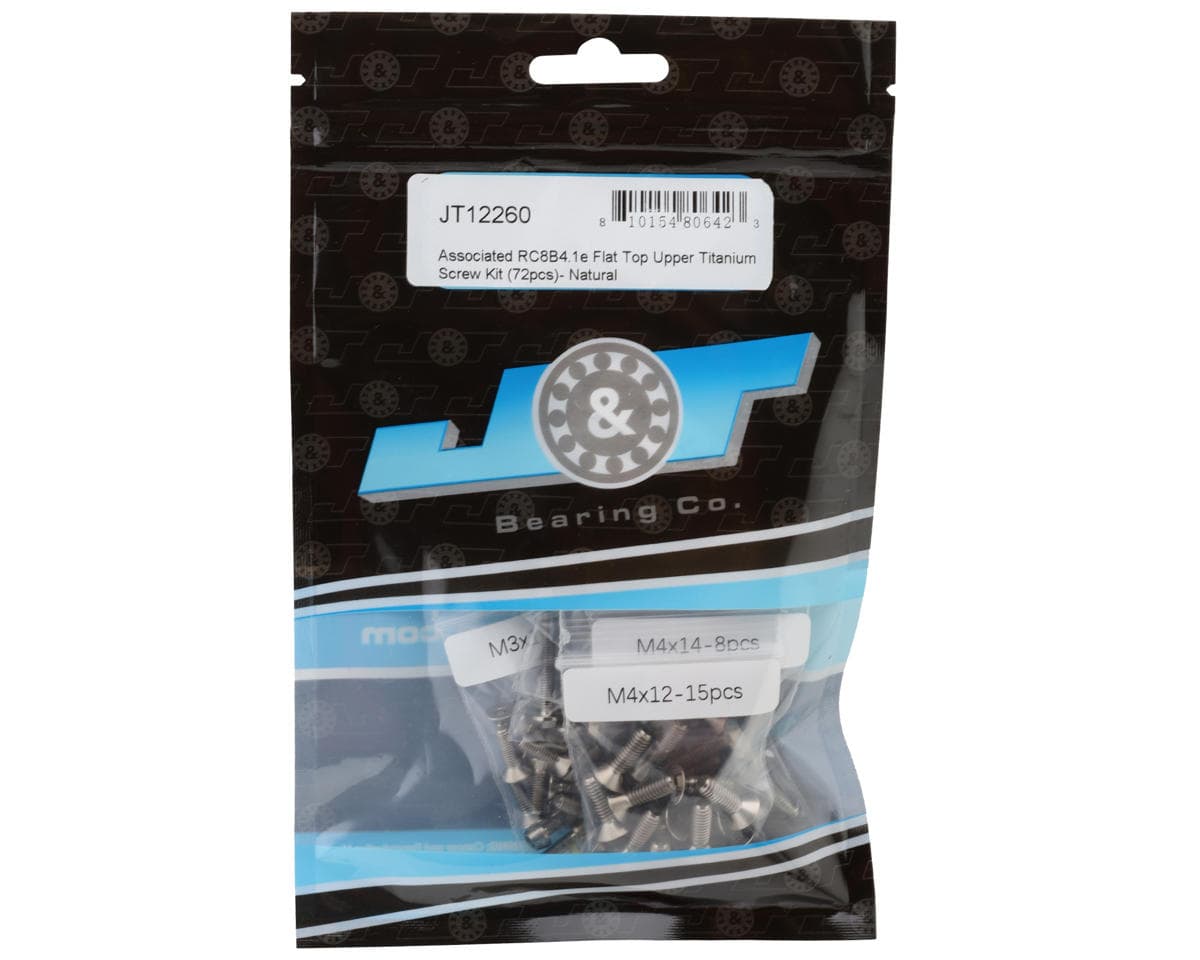 J&T Bearing Co. Team Associated RC8B4.1e Flat Top Upper Titanium Screw Kit (Natural)