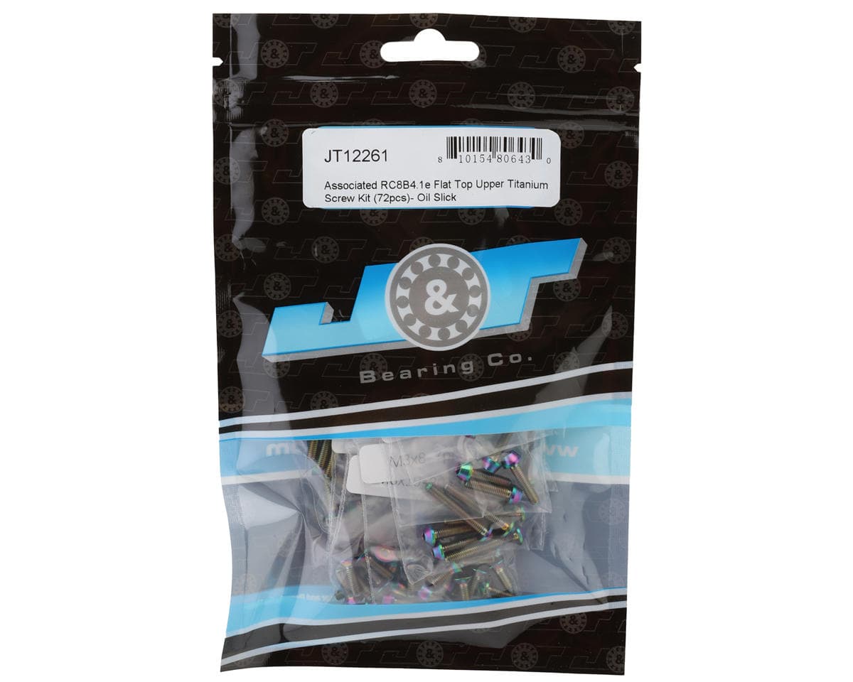 J&T Bearing Co. Team Associated RC8B4.1e Flat Top Upper Titanium Screw Kit (Oil Slick)