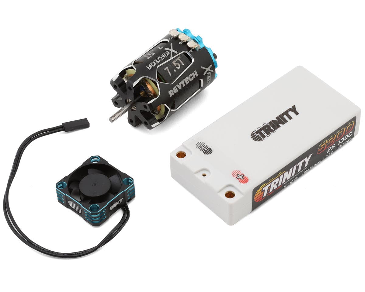 Trinity 2S 130C Shorty LiPo Battery & "X-Factor" Modified Brushless Motor Mod Racer Bundle (7.6V/5200mAh) (7.5T) w/30mm Fan