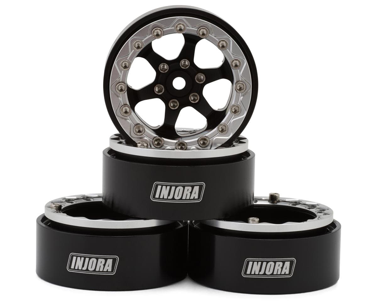 Injora 1.3" 6-Slot Aluminum Micro Crawler Beadlock Wheels (23g ea) (Black/Chrome) (4)