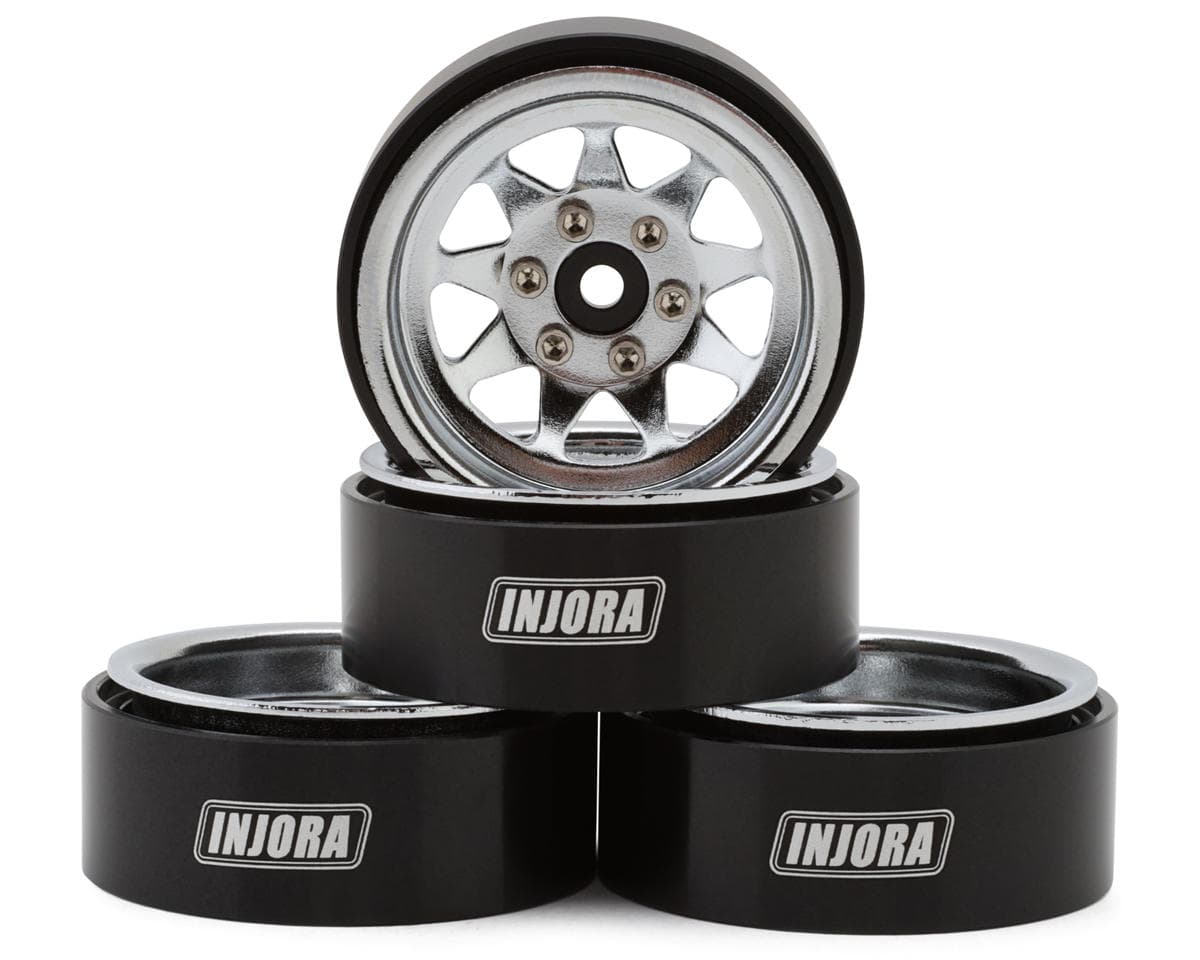 Injora 1.3" Stamped Steel Micro Rock Crawler Beadlock Wheels (23.5g ea) (Chrome) (4)