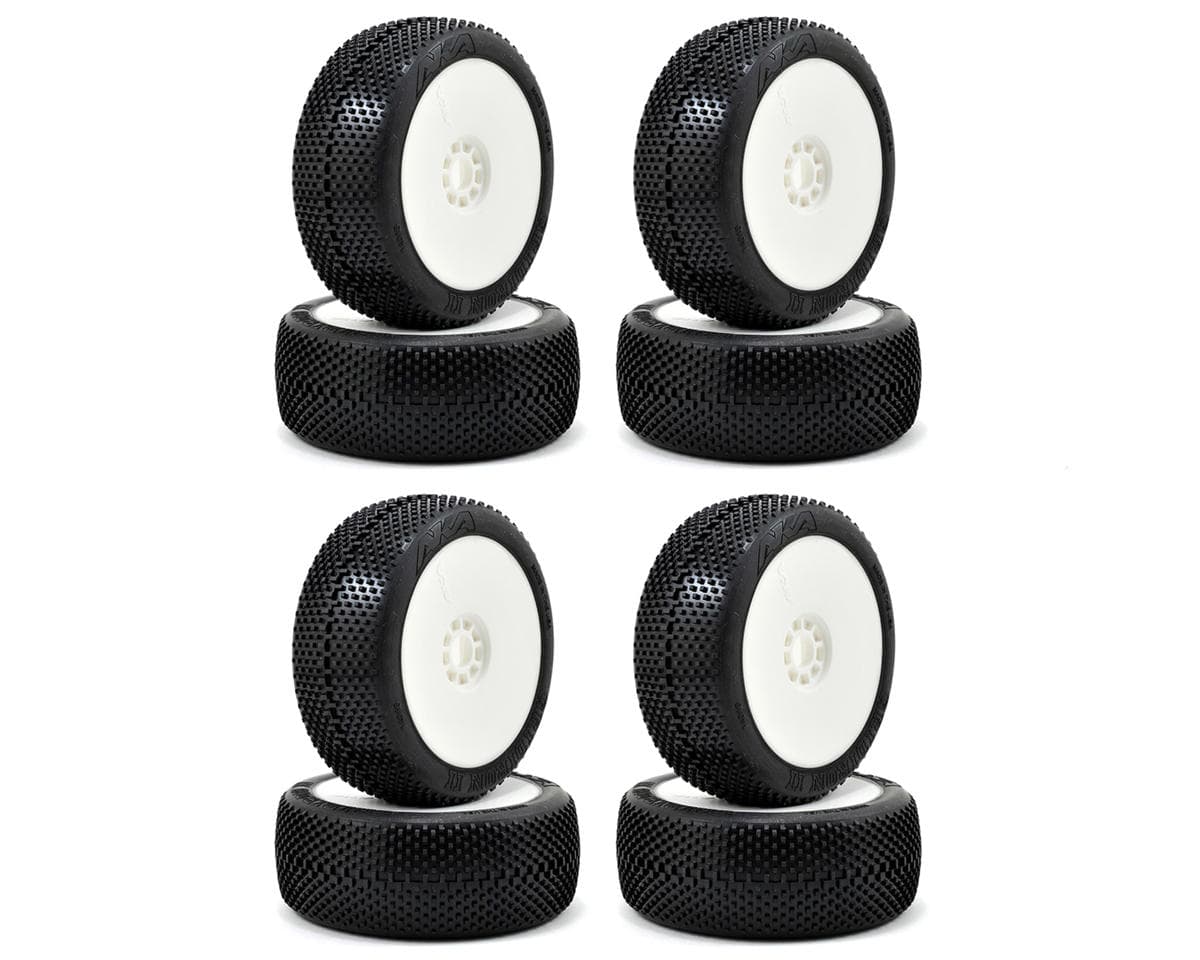 AKA Gridiron II 1/8 Buggy Tires Racer Bundle w/EVO Wheels (White) (Super Soft - Long Wear) (8) (Non-Glued)