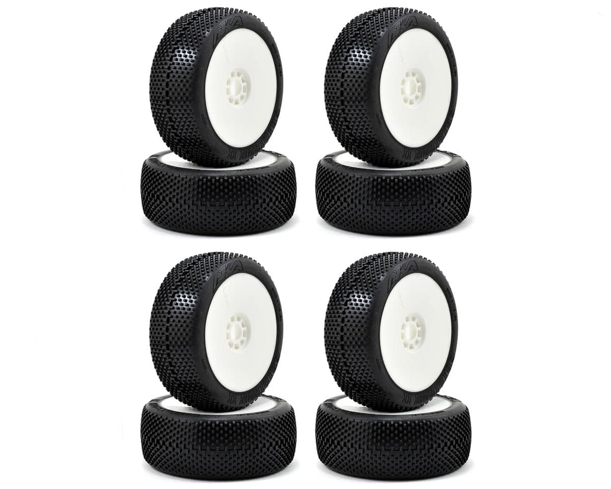 AKA Gridiron II 1/8 Buggy Tires Racer Bundle w/EVO Wheels (White) (Soft - Long Wear) (8) (Non-Glued)