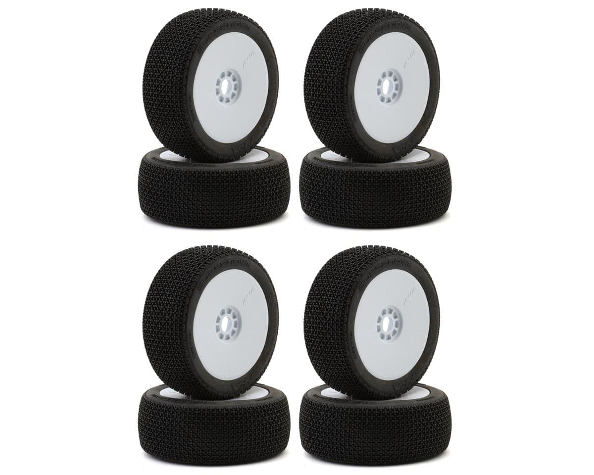 AKA Supernova 1/8 Buggy Tires Racer Bundle w/EVO Wheels (White) (8) (Super Soft - Long Wear)