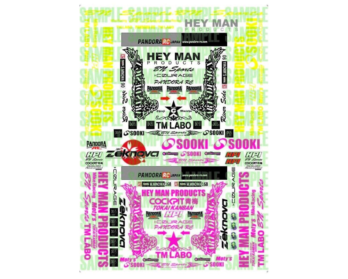 Pandora RC 1/10 Scale Decal Sheet (HEY MAN) (420x300mm) (Miniature Scale Drift Accessory)