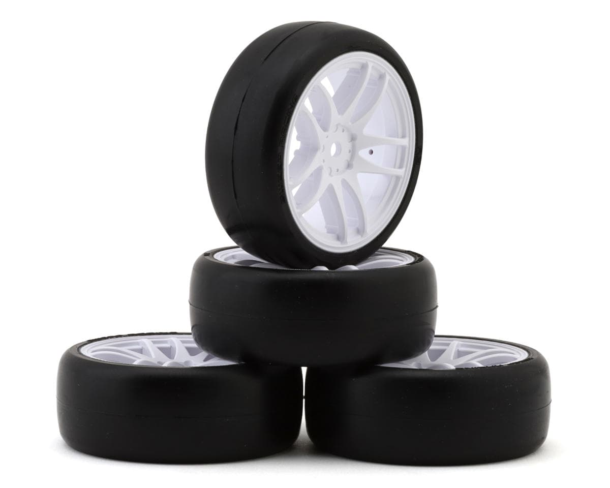 Sweep D-SPEC 1/10 Pre-Mounted Touring Car Rubber Asphalt Tires (White) (4) (36D) w/12mm Hex Wheel