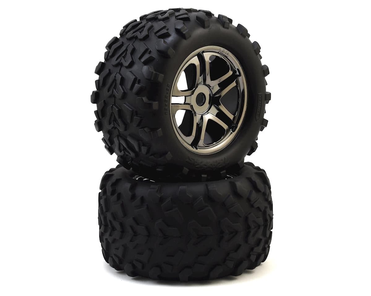 Traxxas Maxx Tires 3.8" Pre-Mounted Tires w/Split Spoke Wheels (2) (Black) 17mm Splined Hex