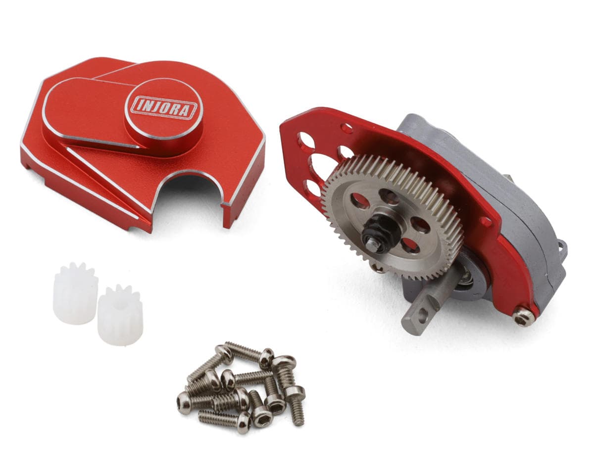 Injora Axial SCX24 Aluminum Transmission Assembly w/Hardened Steel Gears (Red)