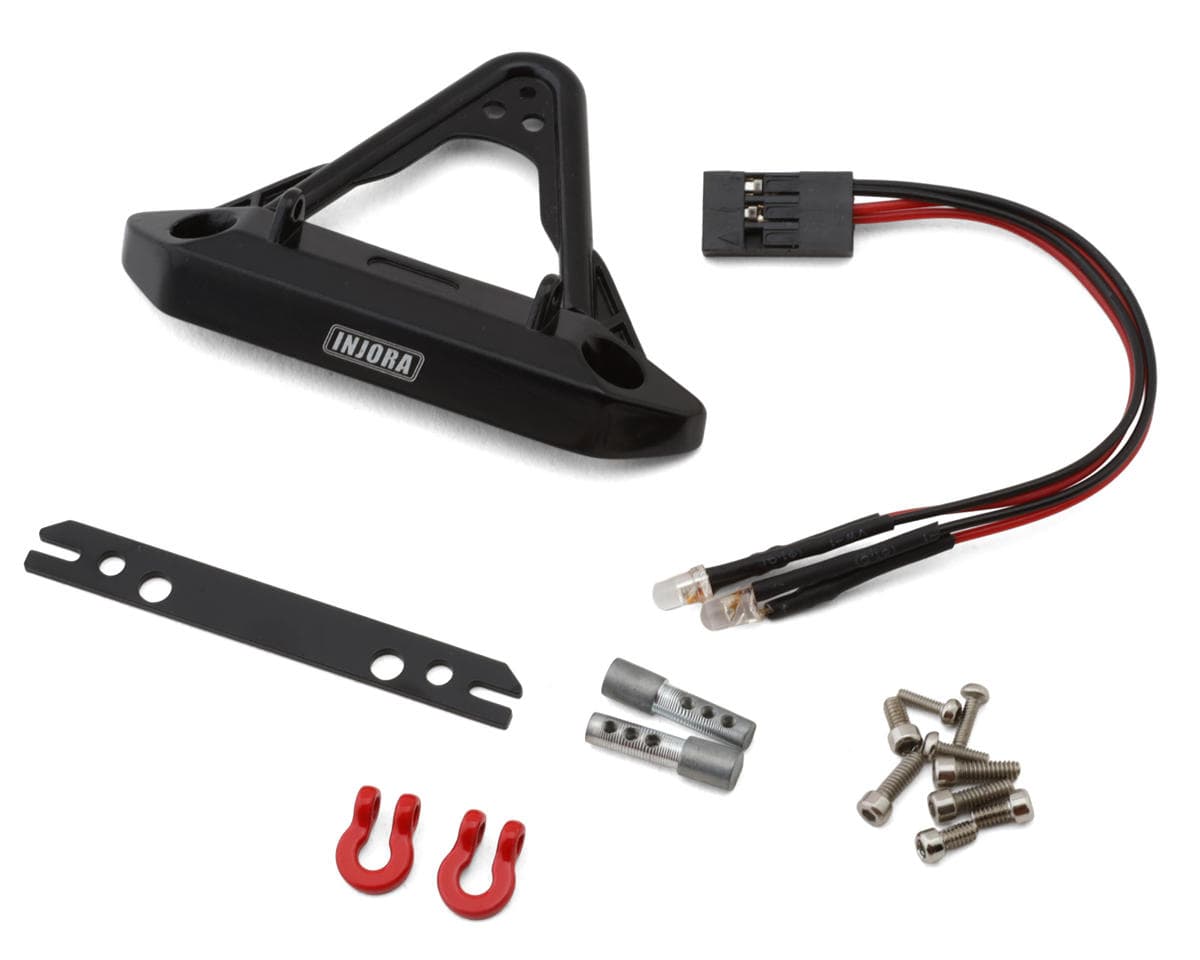 Injora Axial SCX24 Aluminum Stinger Front Bumper Set w/LED Lights (Black) (JLU/Deadbolt)