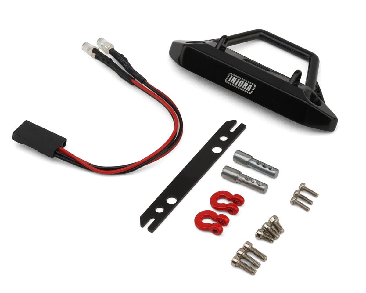 Injora Axial SCX24 Aluminum Blunt Stinger Front Bumper Set w/LED Lights (Black) (JLU/Deadbolt)