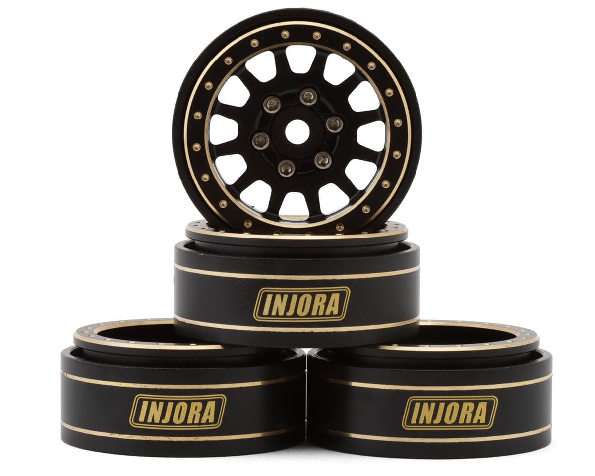 Injora 1.0" Brass Multi-Spoke Micro Rock Crawler Beadlock Wheels (42g ea) (Black) (4) (-3.75mm Offset)