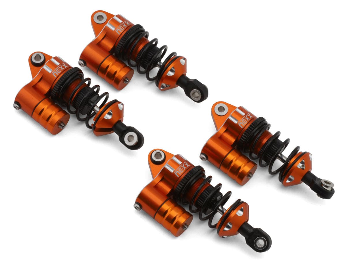 NEXX Racing 60mm Aluminum Threaded Oil-Filled Reservoir Shocks for Traxxas® Mini Slash®/4-Tec® Drift (Orange) (4)