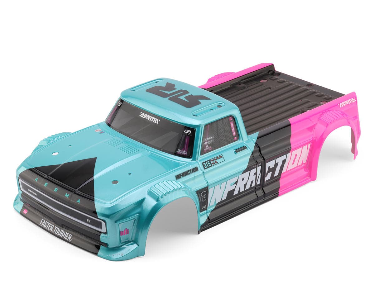 Arrma Infraction V4 223S BLX 1/8 Pre-Painted Street Bash Truck Body (Teal/Black/Pink) w/Wing