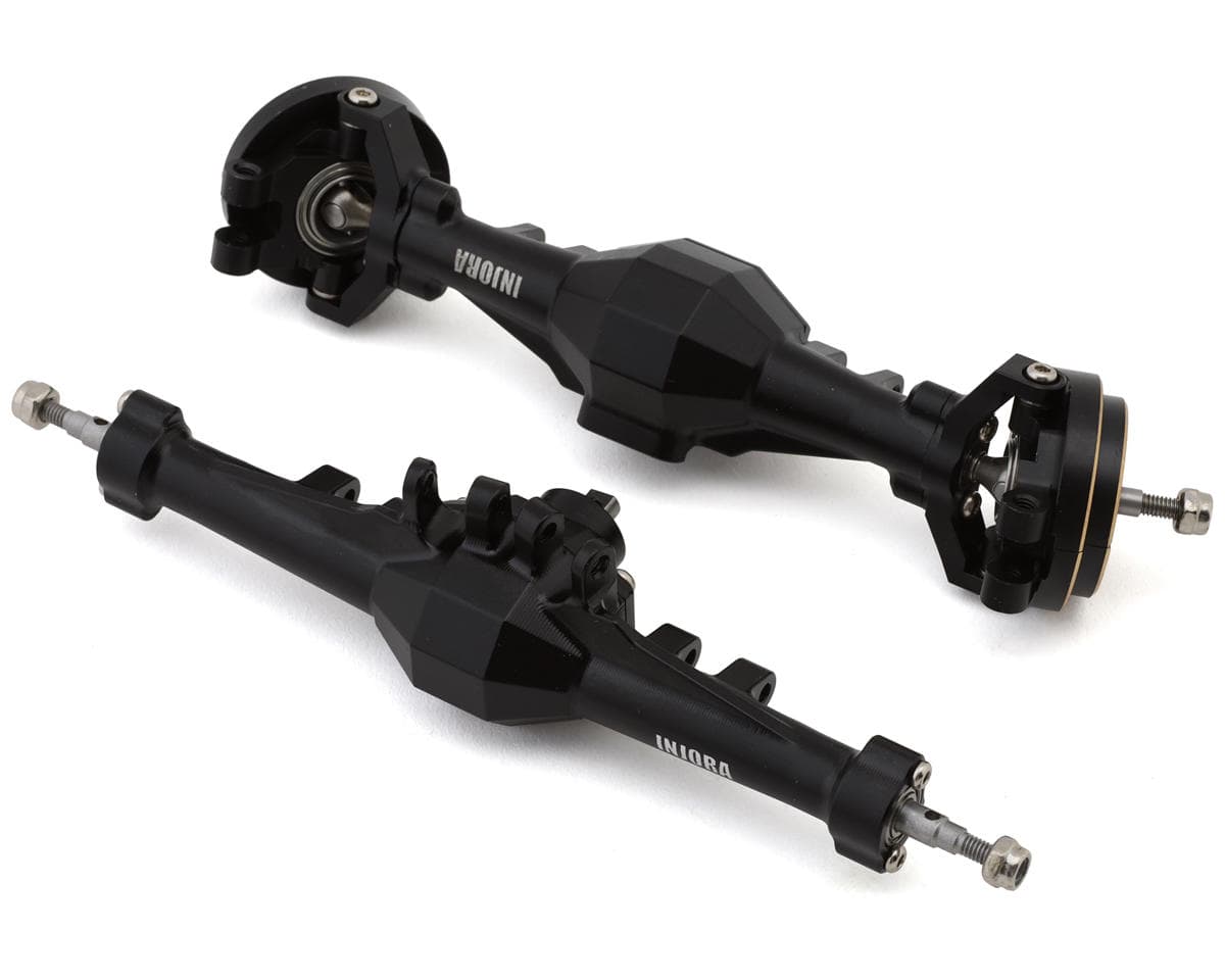 Injora Aluminum Diamond Front & Rear Straight Axles Set for Traxxas® TRX-4M® w/Steering Links (Black) (+4mm) (Lay Down Servo)