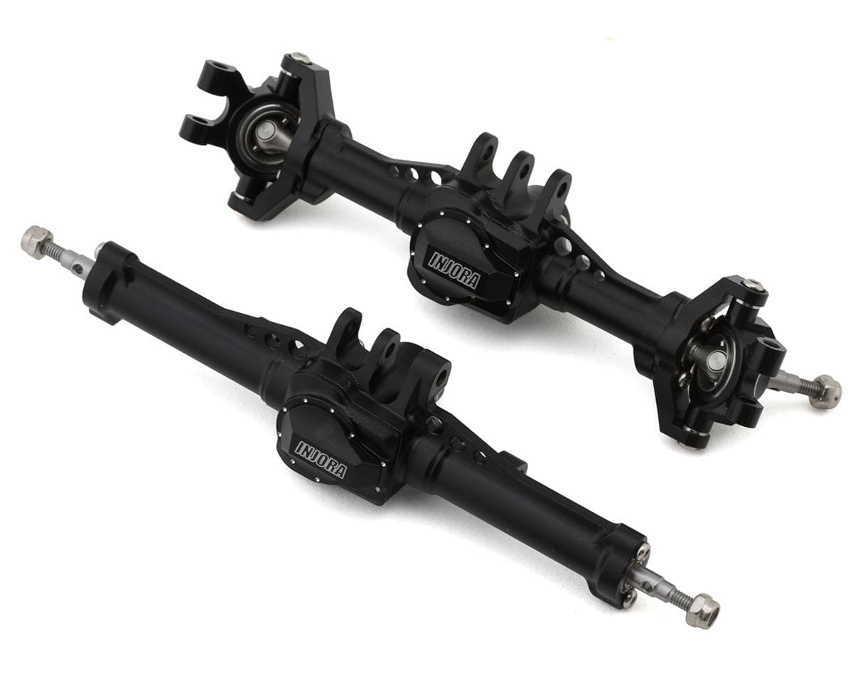 Injora Aluminum Front & Rear Straight Axles Set for Traxxas® TRX-4M® w/Steering Links (Black) (+4mm) (Lay Down Servo)