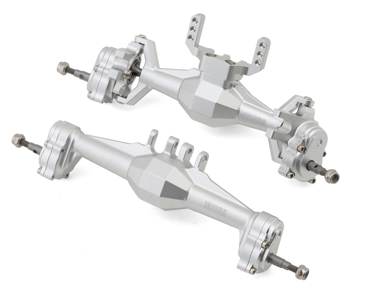 Injora Aluminum Diamond Front & Rear Portal Axles Set for Traxxas® TRX-4M® w/Steering Links (Silver) (+5mm) (Lay Down Servo)