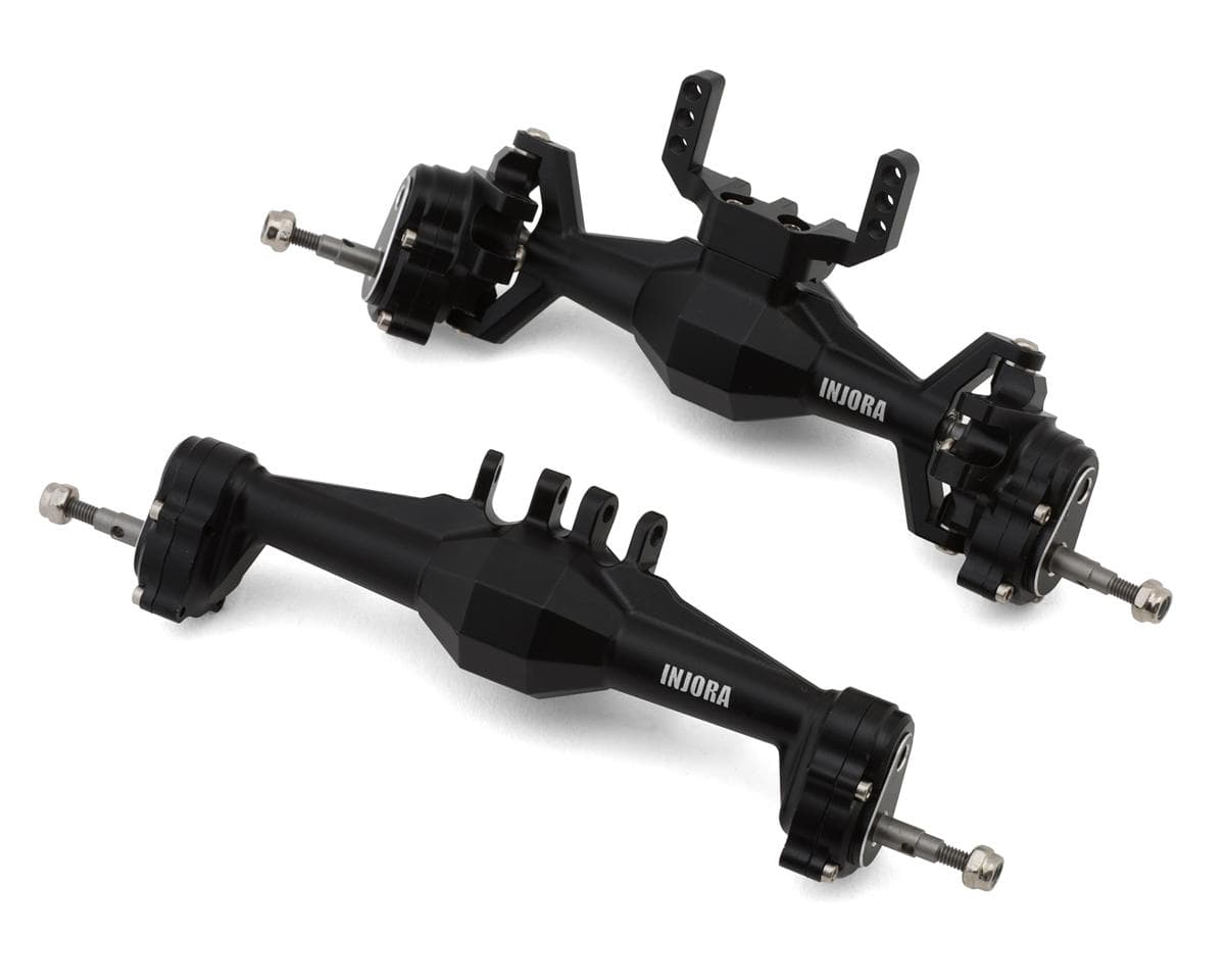 Injora Aluminum Diamond Front & Rear Portal Axles Set for Traxxas® TRX-4M® w/Steering Links (Black) (+5mm) (Lay Down Servo)