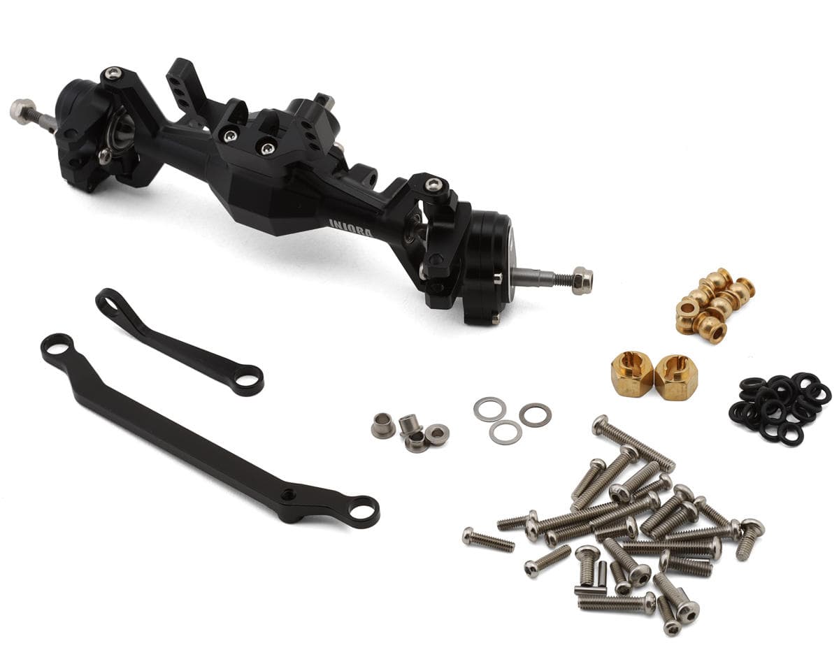 Injora Aluminum Diamond Front Portal Axle Set for Traxxas® TRX-4M® w/Steering Links (Black) (+5mm) (Lay Down Servo)