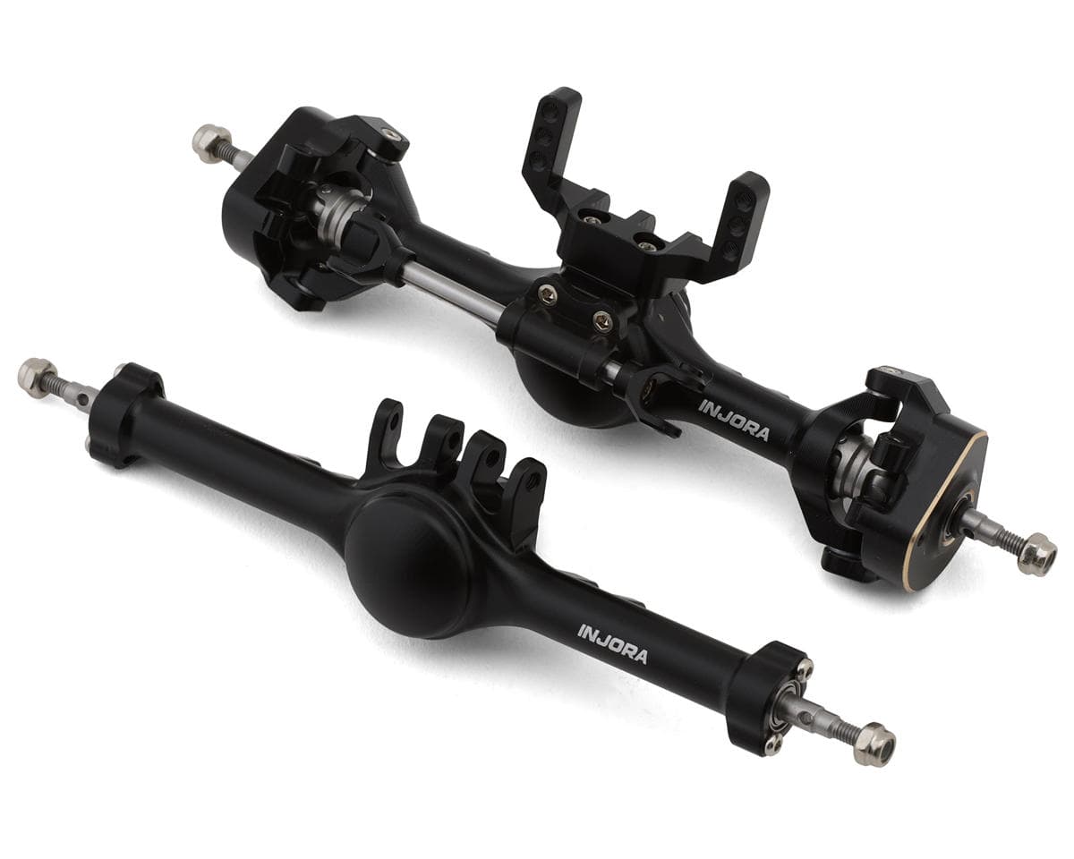 Injora Aluminum Planet Front & Rear Straight Axles Set for Traxxas® TRX-4M® w/Hydraulic Steering (Black) (+7mm) (Lay Down Servo)