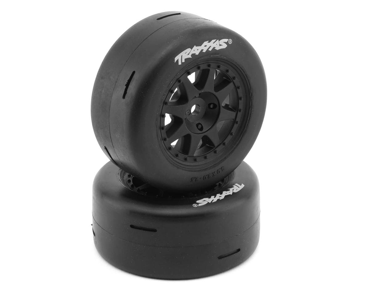 Traxxas Mini Rally Dual Profile 2.0/2.6" Front Pre-Mounted Slick Tires (Black) (2) (Hard) w/12mm Hex