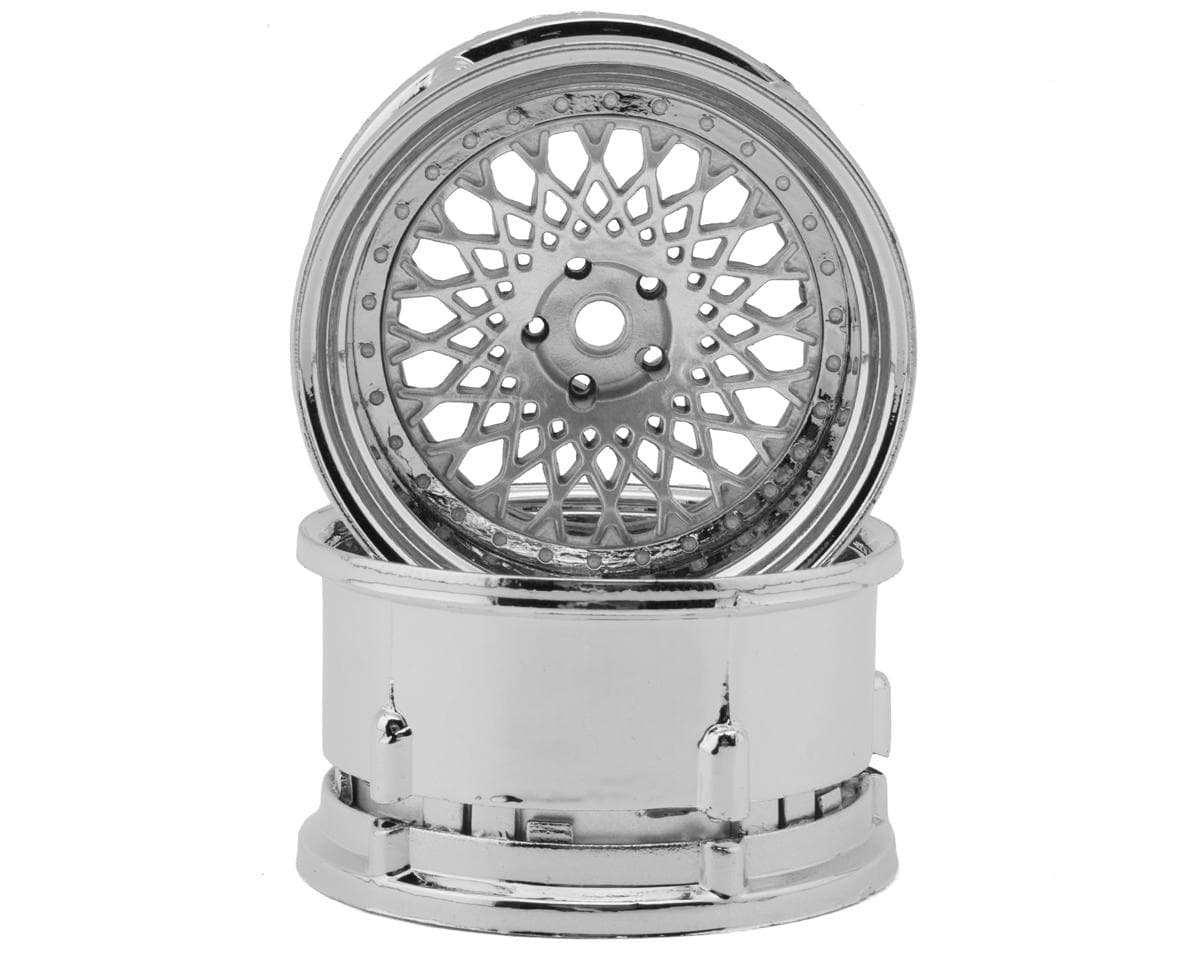 DS Racing Element Mesh 1/10 Drift Wheels (Silver w/Chrome Lip) (2) (Adjustable Offset) w/12mm Hex