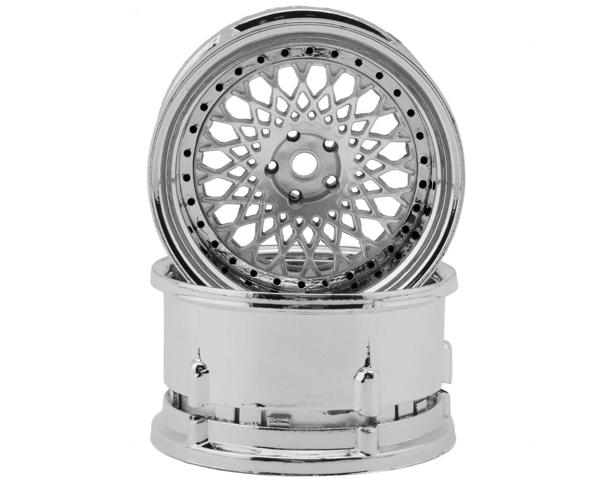 DS Racing Element Mesh 1/10 Drift Wheels (Silver w/Chrome Lip & Black Rivets) (2) (Adjustable Offset) w/12mm Hex