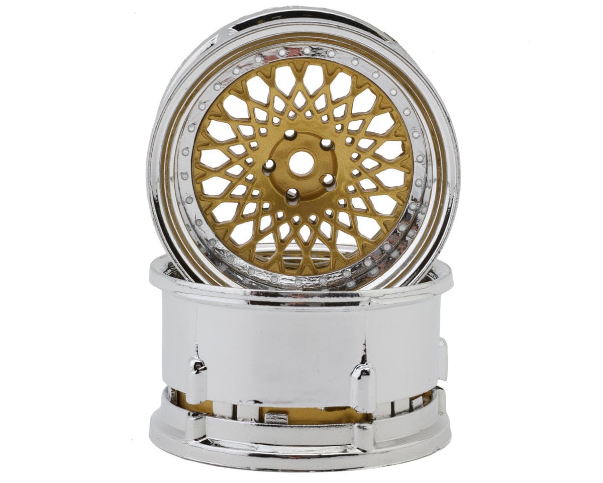 DS Racing Element Mesh 1/10 Drift Wheels (Gold w/Chrome Lip) (2) (Adjustable Offset) w/12mm Hex
