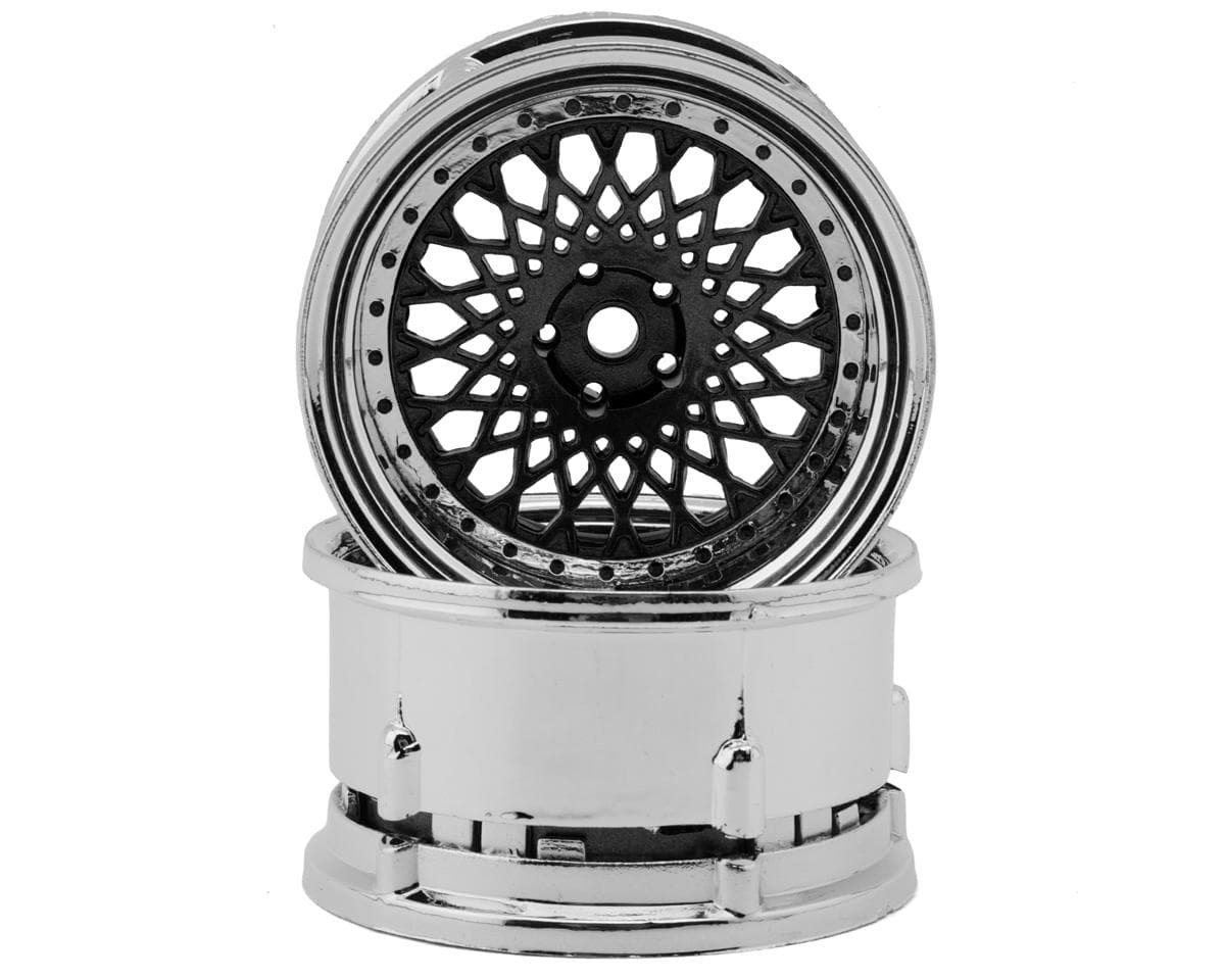 DS Racing Element Mesh 1/10 Drift Wheels (Gunmetal w/Chrome Lip & Black Rivets) (2) (Adjustable Offset) w/12mm Hex