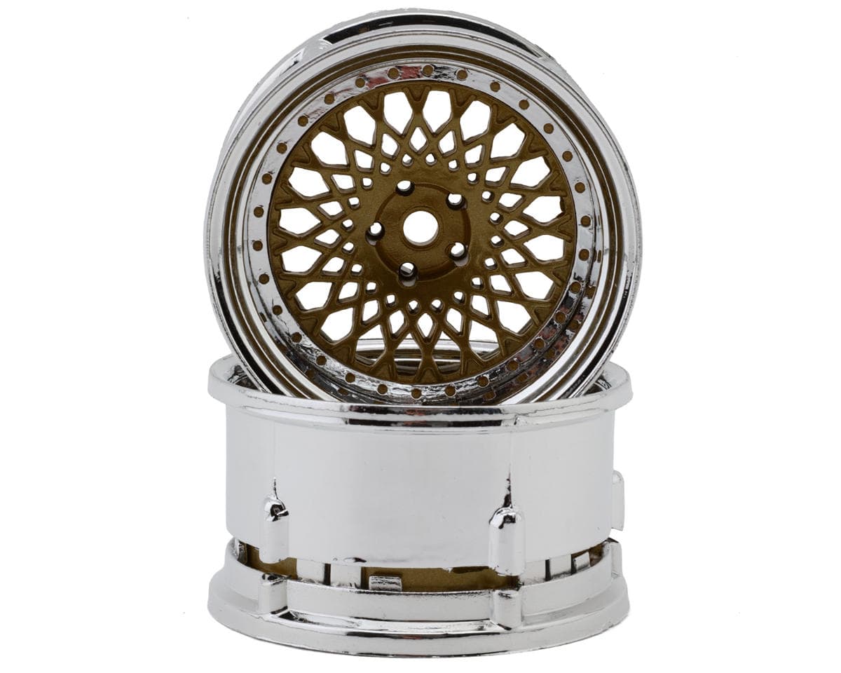DS Racing Element Mesh 1/10 Drift Wheels (Bronze w/Chrome Lip & Gold Rivets) (2) (Adjustable Offset) w/12mm Hex