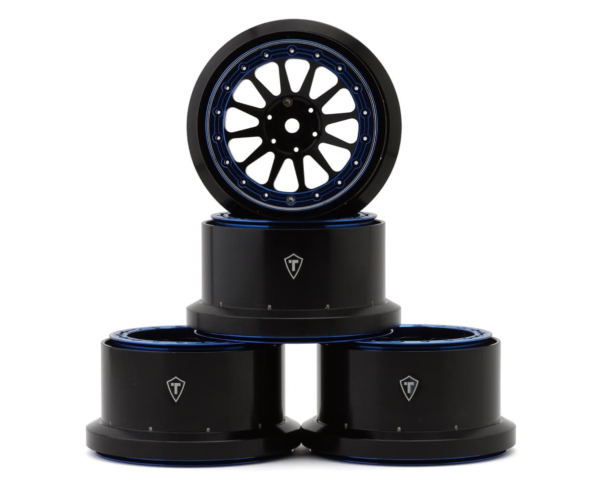 Treal Hobby Aluminum Beadlock Monster Truck Wheels for Traxxas® Mini Maxx® (Black/Blue) (4) w/12mm Hex