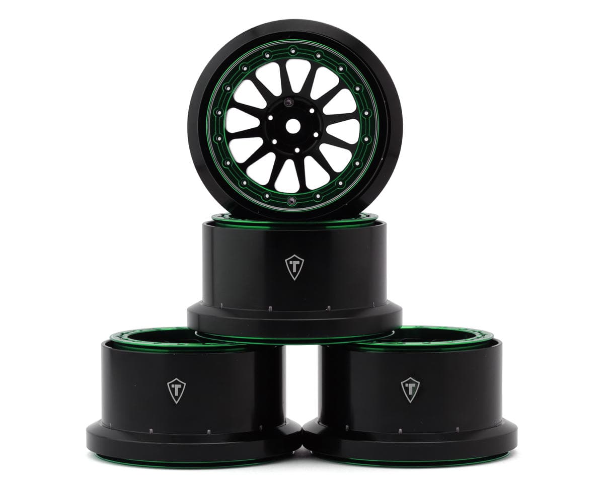Treal Hobby Aluminum Beadlock Monster Truck Wheels for Traxxas® Mini Maxx® (Black/Green) (4) w/12mm Hex